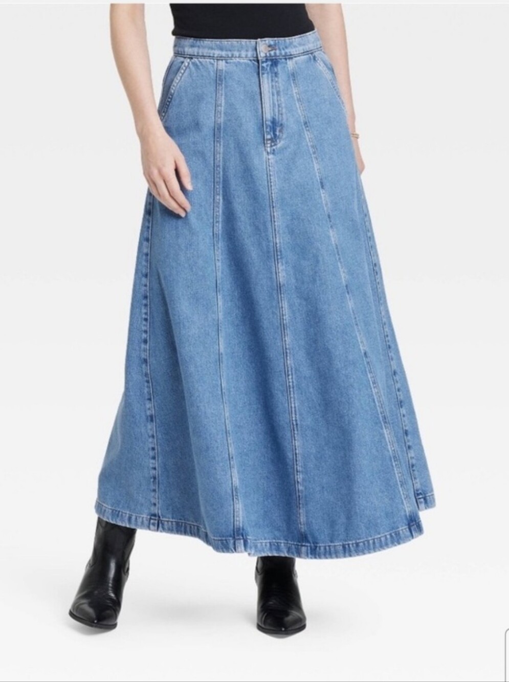 Y2K Country Western Coastal Cowgirl Cottagecore Denim Skirt Full A Line 14